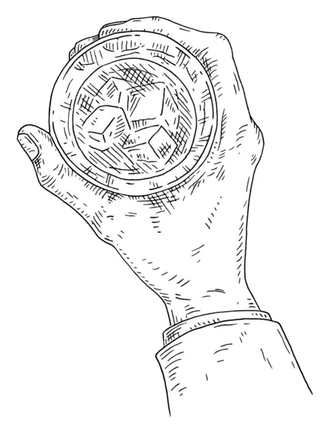 Ανδρικό Χέρι Που Κρατάει Γυάλινο Ουίσκι Παγάκι Στο Πάνω Μέρος — Διανυσματικό Αρχείο