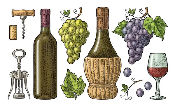 Set pour la boutique de vin. Illustration vectorielle de gravure noire vintage isolée sur blanc — Image vectorielle