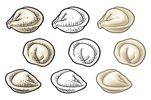 Dumpling. Ilustración de grabado vectorial de color vintage. Aislado sobre blanco — Archivo Imágenes Vectoriales