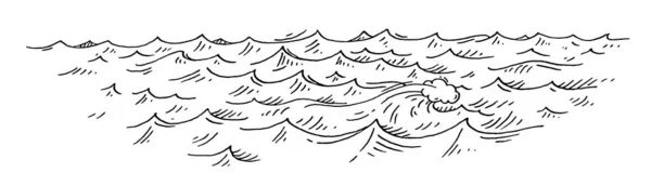 海の波 ヴィンテージベクトル彫刻モノクロームブラックイラスト 白い背景に隔離されている 手描きハッチ — ストックベクタ