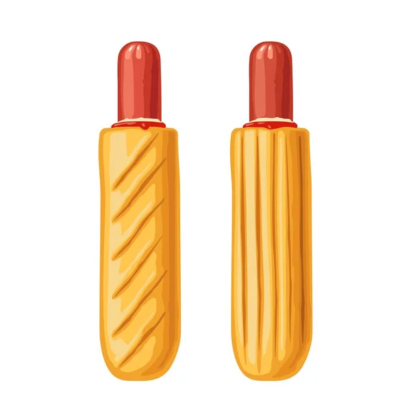 French Hotdog Ketchup Vector Color Flat Illustration Poster Menus Brochure — 스톡 벡터