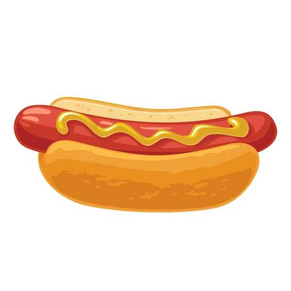 Hotdog Mit Senf Seitenansicht Vektorfarbige Flache Illustration Für Poster Menüs — Stockvektor