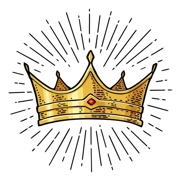 King Crown Ray Engraving Vintage Vector Color Illustration Isolated White — Stock vektor