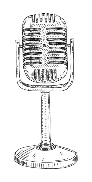 Kovový Mikrofon Stojanu Přední Pohled Ročník Vektor Černá Rytina Ilustrace — Stockový vektor