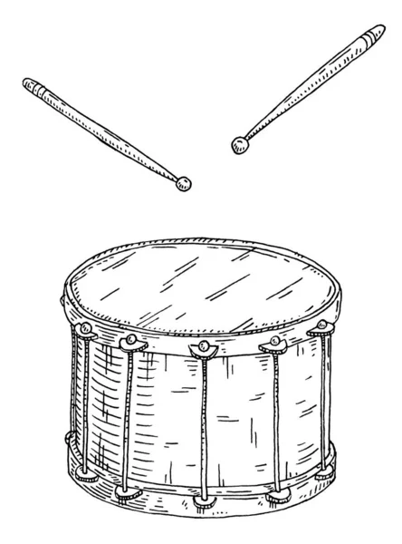 Drum Sticks Vector Vintage Black Engraving Illustration Isolated White — Stok Vektör