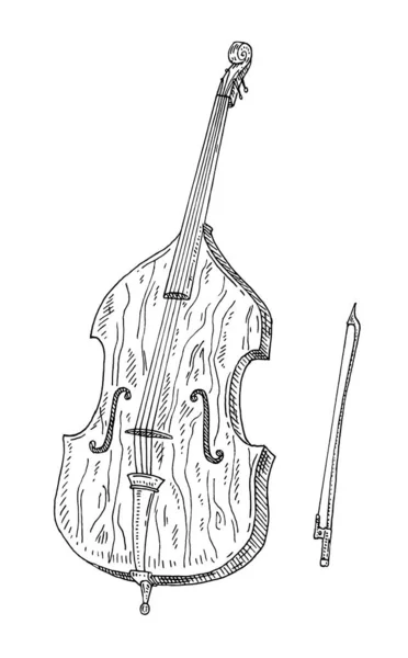 Contrabass Bow Vector Vintage Black Engraving Illustration Isolated White — ストックベクタ
