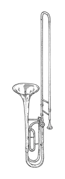Trombone Vektorový Vinobraní Černá Rytina Ilustrace Izolované Bílé — Stockový vektor