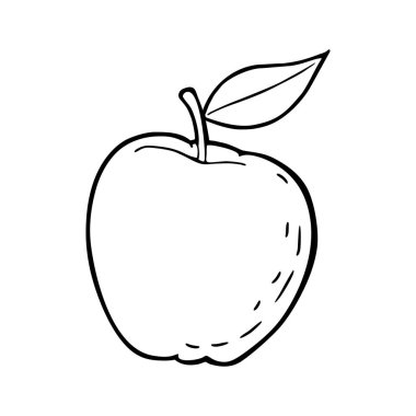 Apple whole with leaf. Vintage black illustration for poster, web. Isolated on white background.