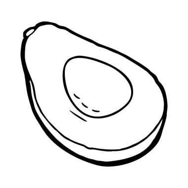 Half avocado with seed. Vector black vintage illustration for menu, poster. Isolated on white background