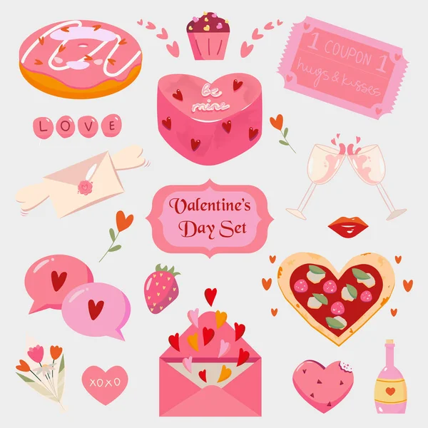 Ensemble Éléments Pour Saint Valentin Parfait Pour Autocollants Cliparts Cartes — Image vectorielle