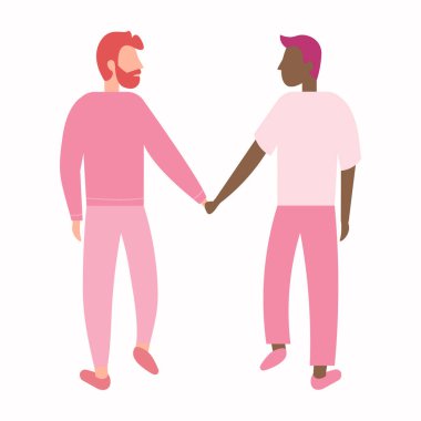 happy gay couple in casual clothes, valentine's day greeting card, love, vector