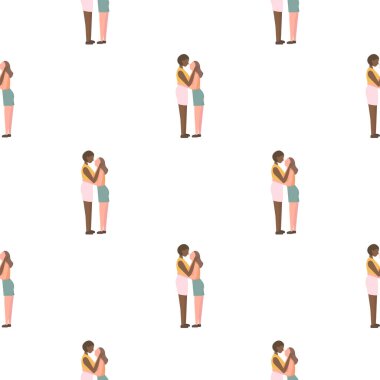 Valentines Day seamless pattern with two lesbian girls, gay couples, cute and simple design