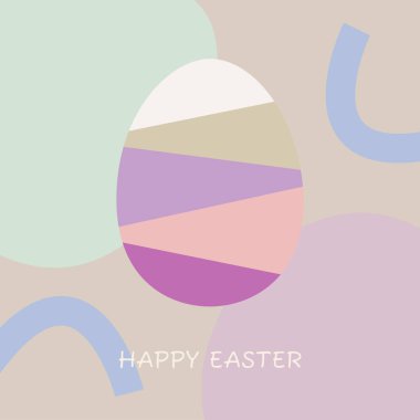 Paskalya bayrağınız kutlu olsun. Soyut şekilleri ve çizgileri olan modaya uygun bir Paskalya tasarımı. Modern minimal stil. Pastel renkler. Vektör