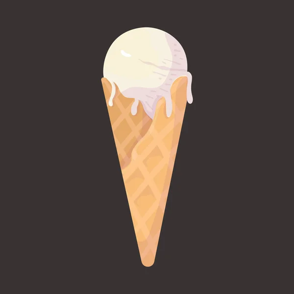 Crème Glacée Avec Une Gaufre Sur Fond Blanc Avec Glaçage — Image vectorielle