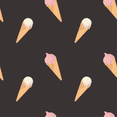 Dondurmalı gerçekçi Vektör kusursuz yaz şablonu. Koyu kahverengi arkaplanda yaz tatlısı