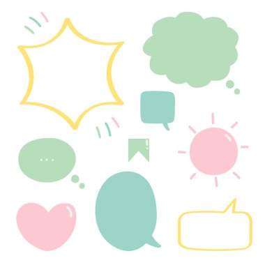 Sohbet için baloncuklu konuşma bulutları. Tatlı Kawaii Sohbet balonları. Beyaz arkaplanda Vektör Resimleri