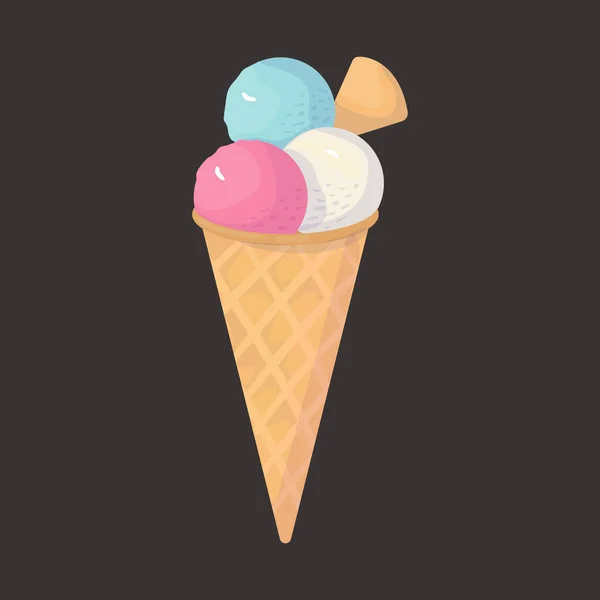 Cartoon Ice Cream Vector Illustration Watercolor Colorful Ice Cream Waffle —  Vetores de Stock