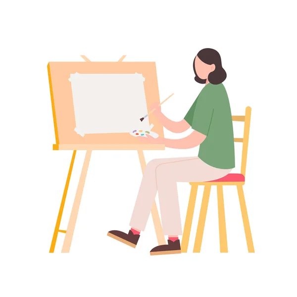 Female Artist Painting Easel Isolated Vector Artist Illustration — Stock Vector