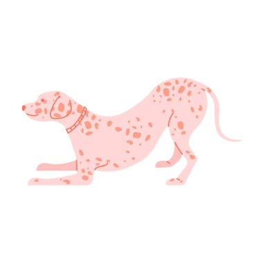 Doodle Dalmatian Dog. Playful Dog in cute cartoon style. Vector illustration isolated on white background.