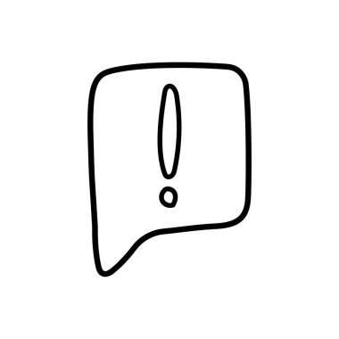 Exclamation mark with doodle outline speech bubbles isolated on white background. Chat cloud with exclamation point. Vector.