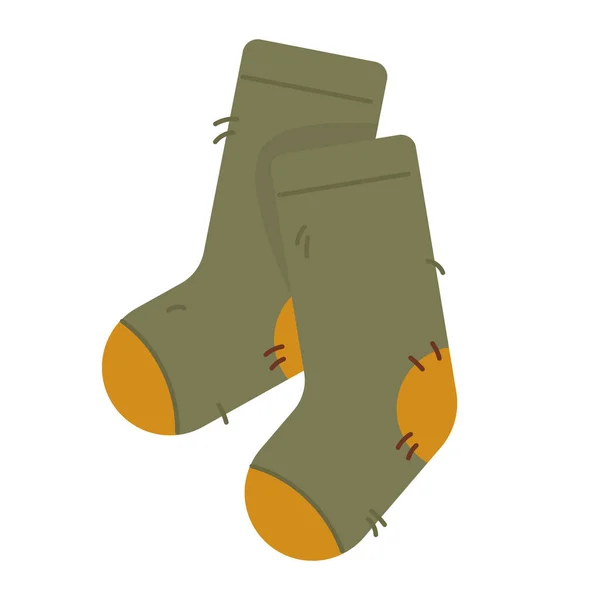 Green Warm Socks Cozy Autumn Winter Clothes Concept Vector Illustration — Stock Vector