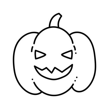 Korkunç kabak çizgisi ikonu. Taslak vektör işareti - beyaz üzerine izole edilmiş doğrusal biçim. Cadılar Bayramı illüstrasyonu.
