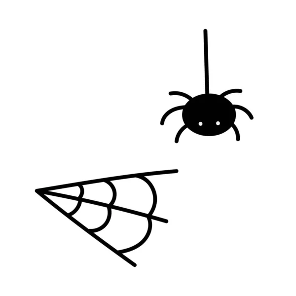 거미와 거미줄을 그렸습니다 할로윈 초대장을 스파이같은 디자인 — 스톡 벡터