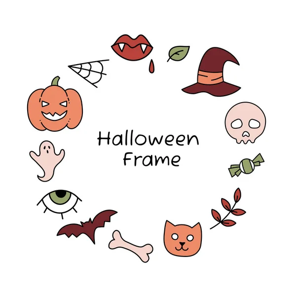 Halloween Wakacje Ramki Stylu Cute Doodle Straszny Wektor Ilustracji Białym — Wektor stockowy
