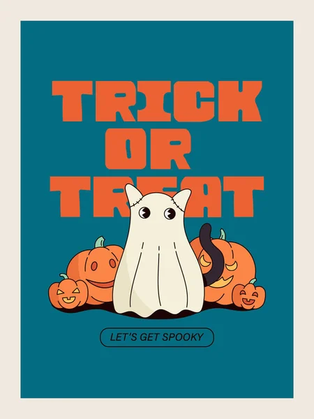 Truque Modelo Cartaz Tratar Para Festa Halloween Ilustração Vetorial Gato — Vetor de Stock