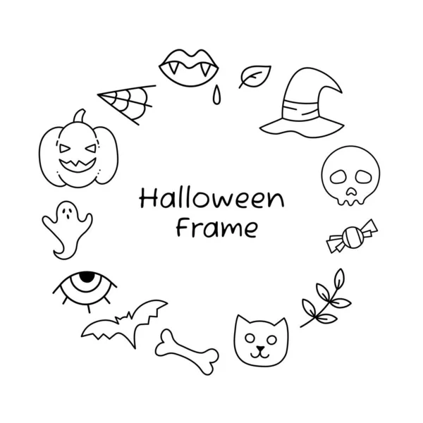 Moldura Halloween Com Itens Doodle Ilustração Vetorial Desenhada Mão Isolada — Vetor de Stock