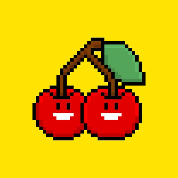 Pixel Arte Carácter Cereza — Vector de stock