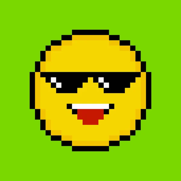 Gele Emoticon Pixel Art Stijl — Stockvector