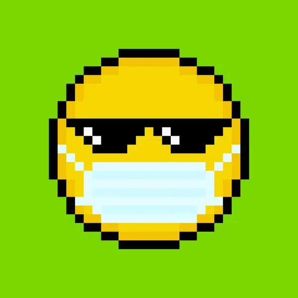 Gul Emoticon Pixel Konst Stil — Stock vektor