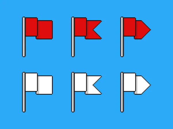 Bandeiras Vermelhas Brancas Estilo Pixel Art — Vetor de Stock