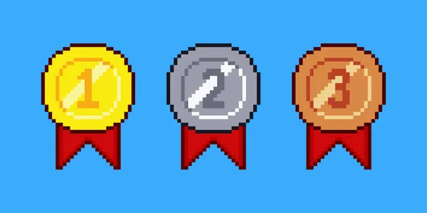 Uppsättning Medaljer Pixel Konst Design — Stock vektor