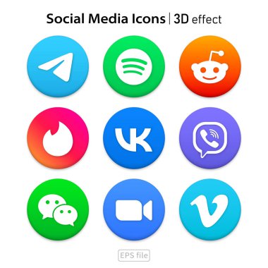 Popüler sosyal medya simgeleri 3d etkisi seti