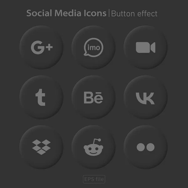 人気のソーシャルメディア黒の3Dアイコンボタン効果セット — ストックベクタ