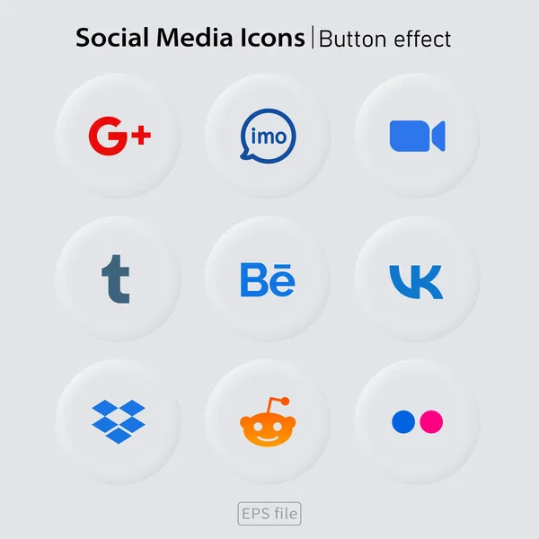 Populära Sociala Medier Vit Ikoner Knapp Effekt Set Vektorgrafik