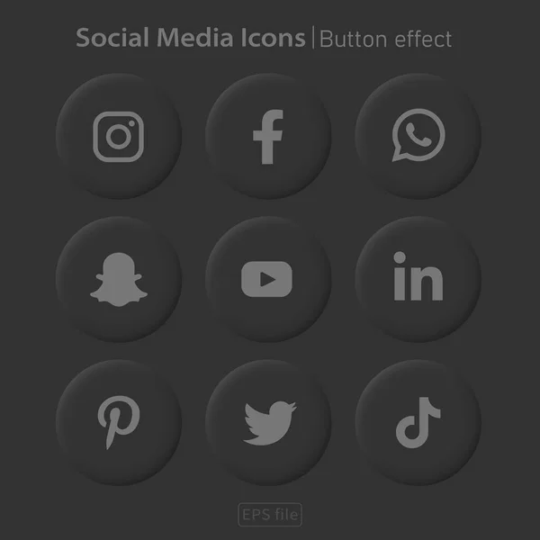Populära Sociala Medier Svart Ikoner Knapp Effekt Set Vektorgrafik