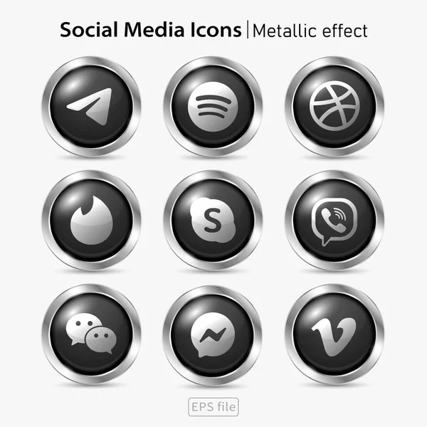 Popolare Social Media Scuro Icone Effetto Metallico Set Illustrazione Stock