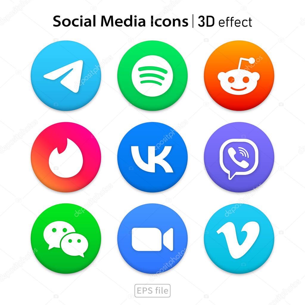 Popular social media icons 3d effect set