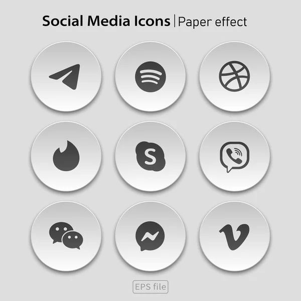 Popular Redes Sociales Blanco Iconos Conjunto Efectos Papel — Vector de stock