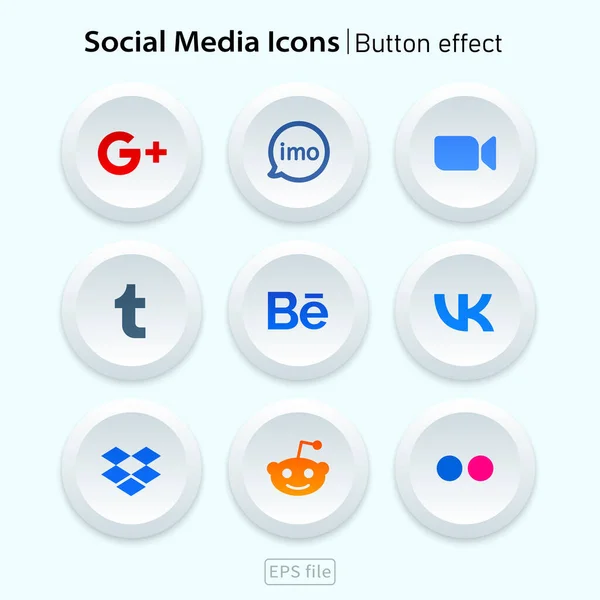 Popolare Social Media Bianco Icone Pulsante Effetto Impostato Vettoriale Stock