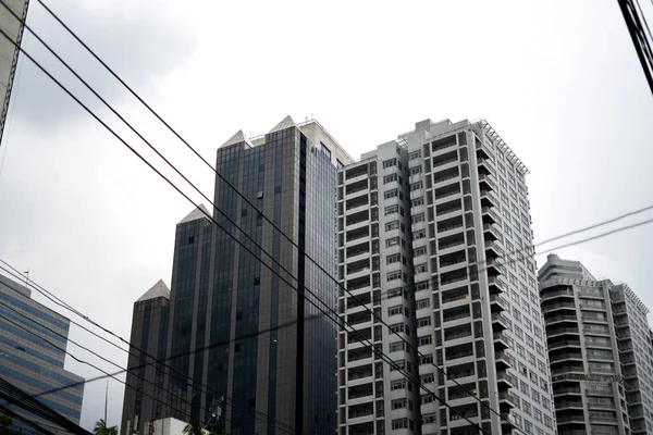 Stedelijk Landschap Van Elektrische Draden Wolkenkrabbers Bangkok Thailand — Stockfoto