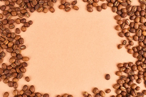 Kávé Háttér Keret Kávébabbal Pasztell Háttérrel Másold Helyet Felülnézet — Stock Fotó