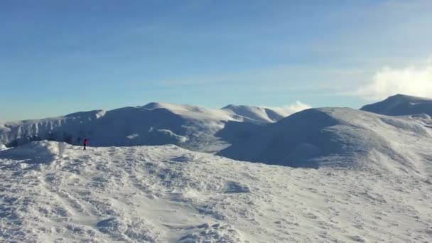 Vista Aérea Del Paisaje Cordillera Nieve Imágenes Drones Invierno Montañas — Vídeos de Stock
