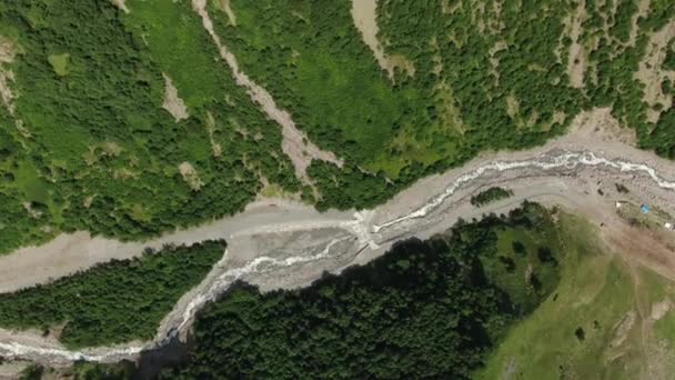 Georgia Gudauri Summer Drone Top View Aragvi River Aerial View — Stock video