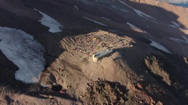Aerial View Tents Climbers Assault Camp Mount Kazbek North Caucasus — Video Stock