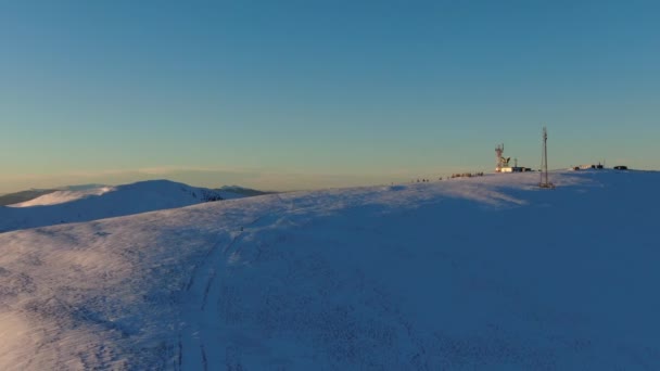 Drone Shot Weather Station Winter Mountain Carpathians Borzhava — Stok video
