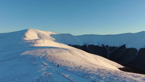 Drone Shot Winter Mountains Carpathians Borzhava Alone Mountains — Stockvideo